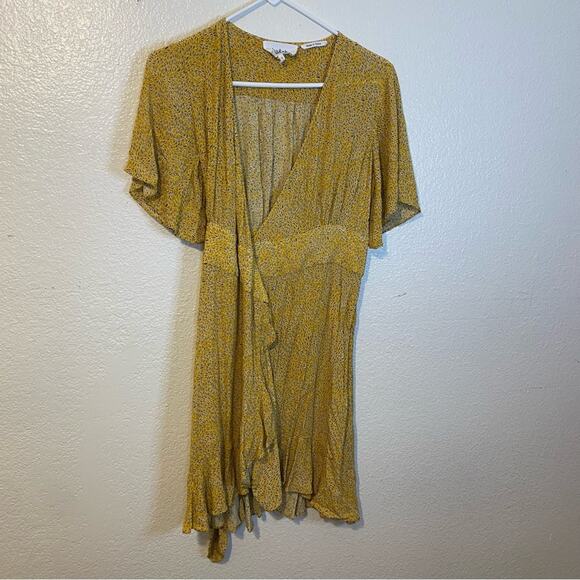 ba&sh BELINA Golden Yellow Floral Ruffle Wrap Dress Curry Lady Dress Size Small - Picture 3 of 10